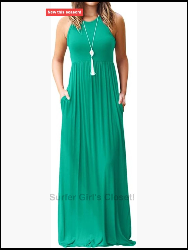 Sleeveless Loose Fit A-Line Maxi Dress With Pockets